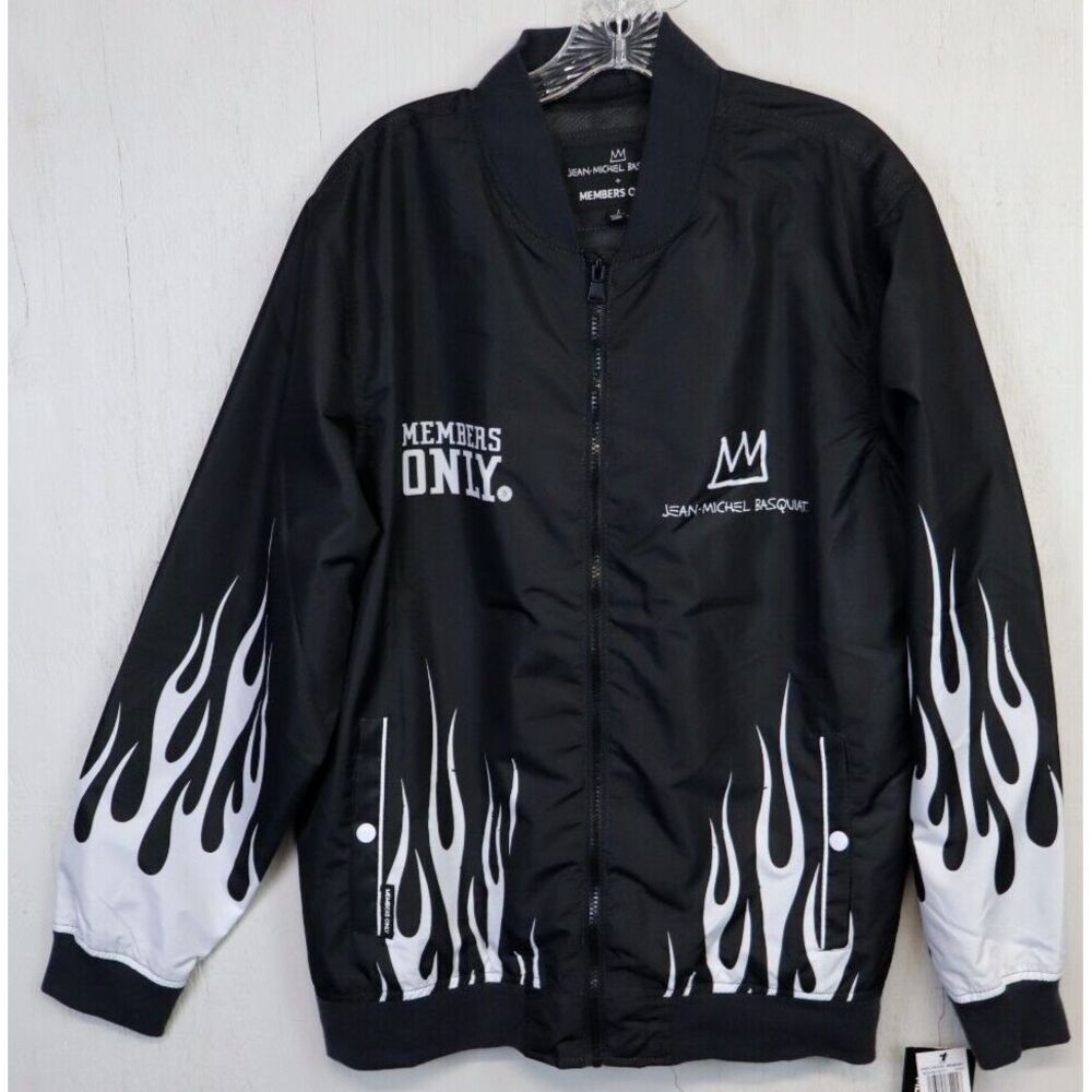 Jean Michel Basquiat Members Only Jacket Black White‎ Flames Bomber Mona Lisa S